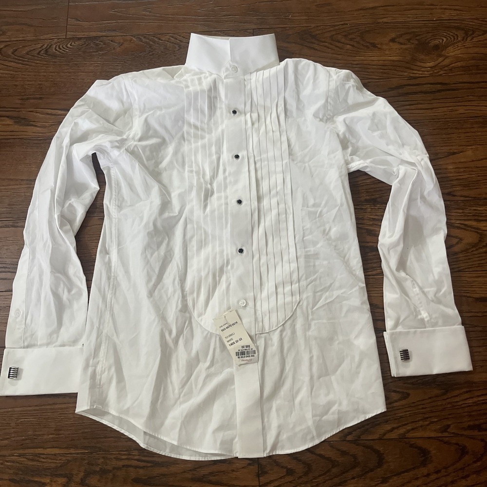 NEW JF J Ferrar Men's Size S 14" 32-33 Slim Fit White Tuxedo Shirt French Cuffs